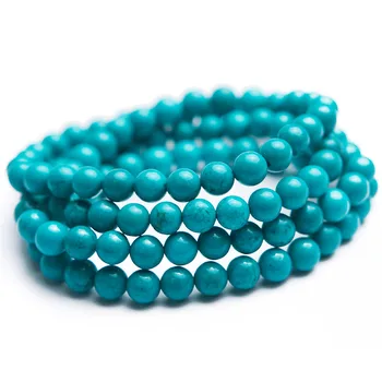 

Genuine Green Natural Turquoise Bracelet 6mm Crystal Stretch Natural Stone Three Laps Round Bead Bracelet
