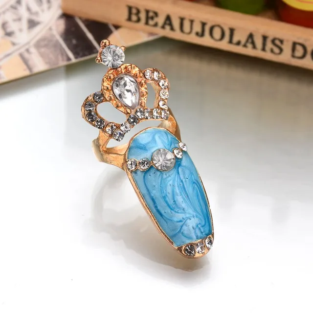 MissCyCy Rhinestone Flower Ring Gold Color Wholesale Fashion Crystal Crown Joint Nail Rings For Women Jewelry