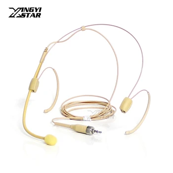 

Beige 3.5mm Jack Stereo Screw Lock Double Earhook Mic Headworn Headset Microphone For Wireless Beltpack SK 9000 2000 6000 500 G3