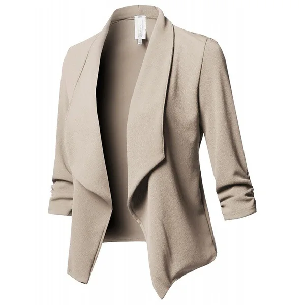 Женские сплошные блейзеры, пальто-Кардиган с длинным рукавом, женские блейзеры и куртки с рюшами, асимметричный повседневный деловой костюм, верхняя одежда