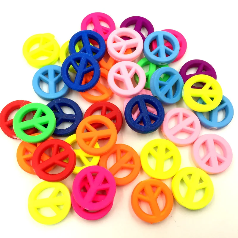 

20Pcs Spacer Beads Jewelry Making Accessories Mixed Candy Colors Round Peace Sympol 16x4mm