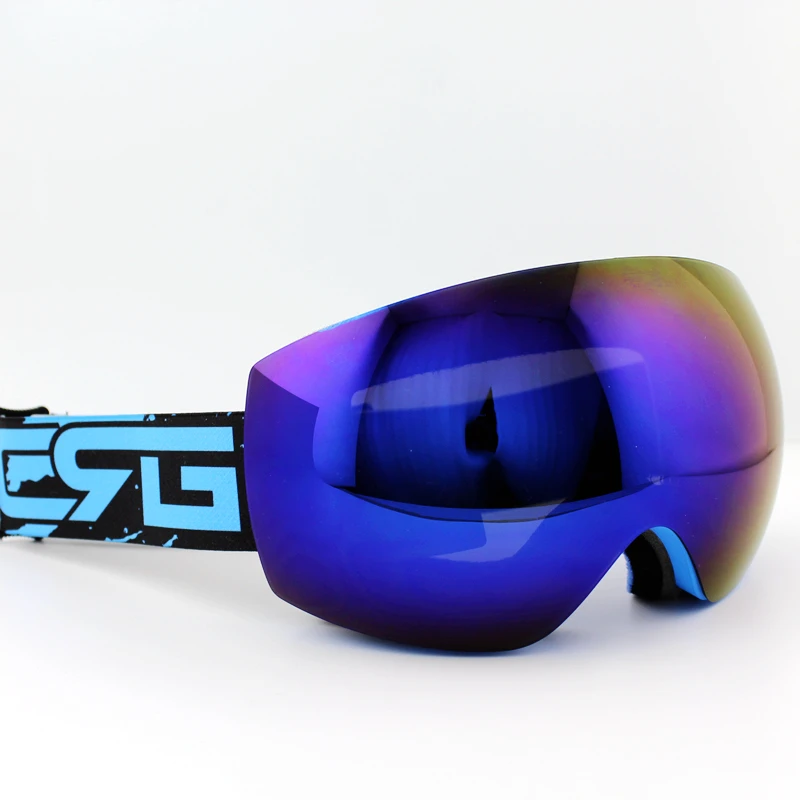 Purple Lens Blue Frame Brand Ski Goggles Double UV400 Anti Fog Big Ski