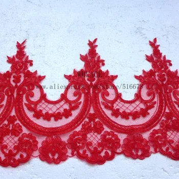 

7yards/lot red/off white cord embroidery Bilateral lace trim gorgeous lace trim ffabric Millinery accent motif wedding veil 28CM