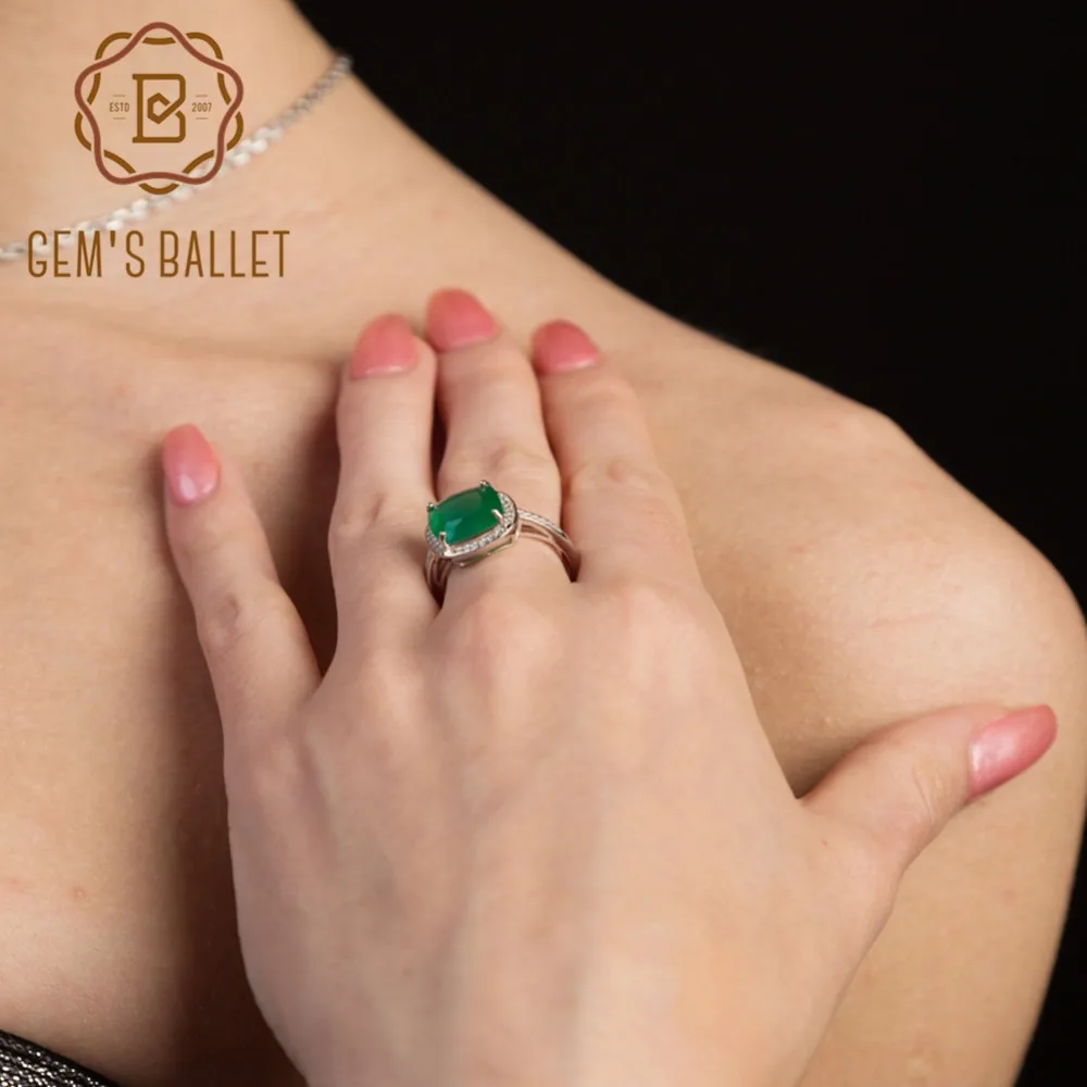 

Gem's Ballet 5.22Ct Natural Noble Green Agate Gemstone Classic Rings For Women 925 Sterling Silver Wedding Band Fine Jewelry