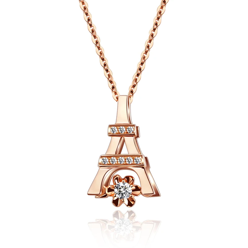 Париж башня Сердце серии 18 К Золотая Роза Золотое колье с алмазом Женский Алмаз Кулон Chainbone цепи платины