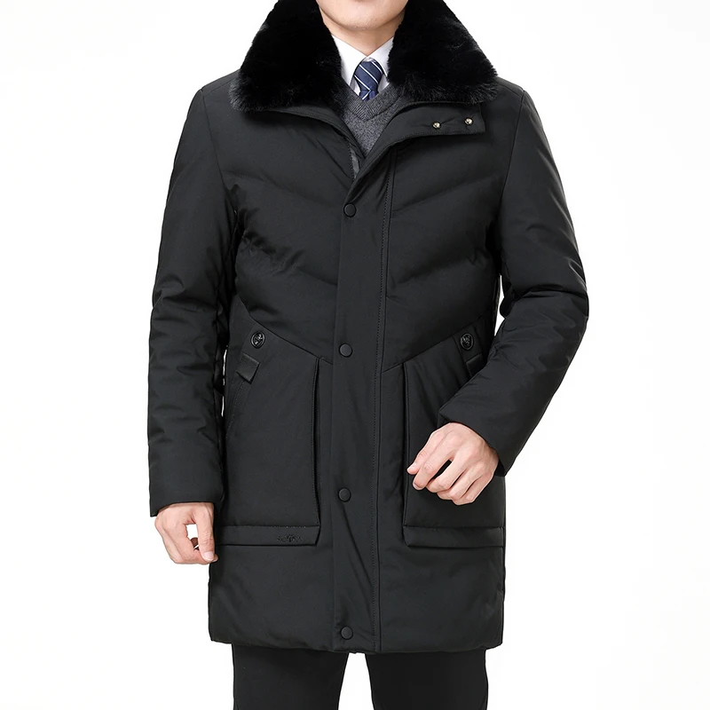 Father Casual Puffer Jackets Fur Collar Basic Coats Man Winter