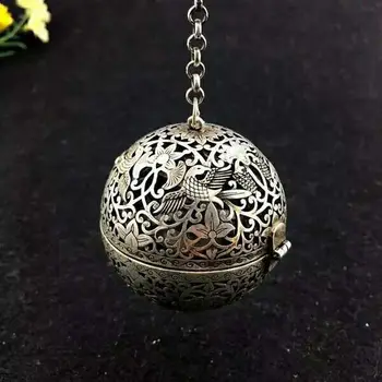 

TIBETAN SILVER HAND HOLLOW OUT DRAGON ROUND Aromatherapy ball DECORATED
