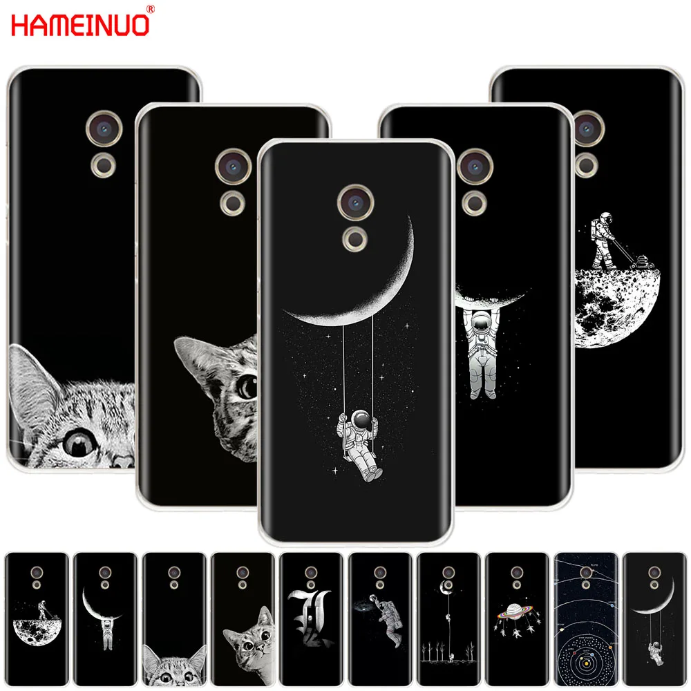 

HAMEINUO Space Moon Cute Cats black Cover phone Case for Meizu M6 M5 M5S M2 M3 M3S MX4 MX5 MX6 PRO 6 5 U10 U20 note plus