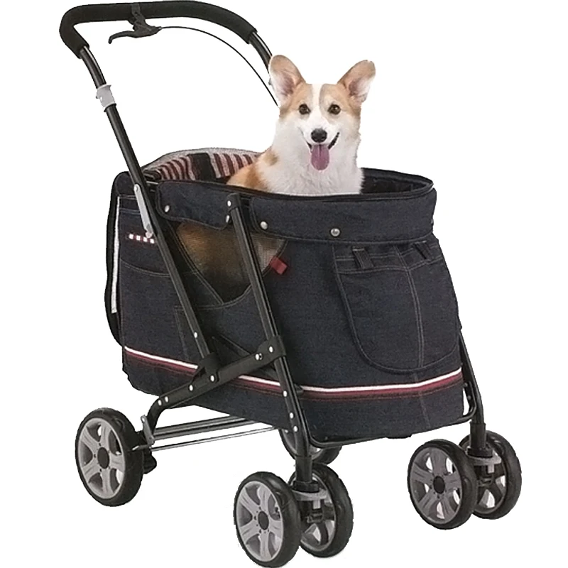 

Pet Cart Folding Four-wheeled Cart Teddy Dog Cart Portable Ultra-lightweight Folding Washable Cat Dog Widening Care Out Pet Car