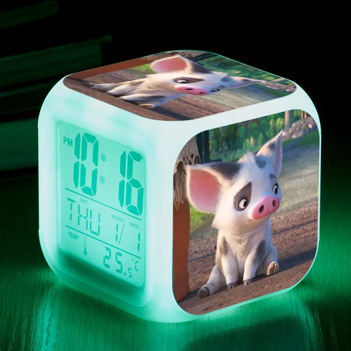 Moana мультфильм прикроватный детский Будильник 7 цветов изменить ночник светодиодный цифровой будильник для детей подарок забавные игрушки