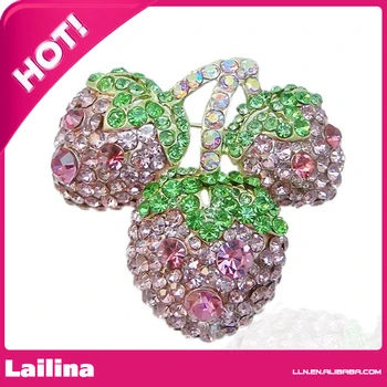 

Triple Cherry Crystal Pink Brooch pin 50mm