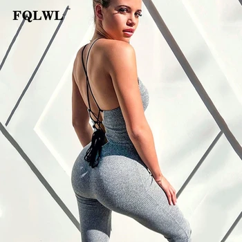 

FQLWL Backless Skinny Bandage Jumpsuit Women Black Pink Knitted Bodycon Sexy Jumpsuits Female Overalls Rompers Womens Jumpsuit