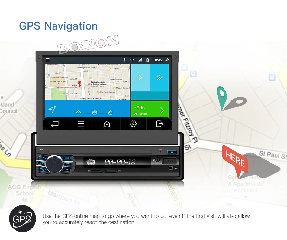 Best Bosion Android 7.1 One Din HD Car Radio with Rear View Camera Remote Control Audio Stereo AUX FM Bluetooth Wifi Head unit 8