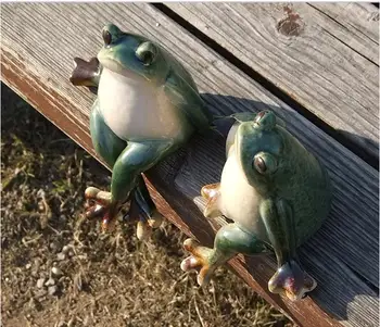 

A Pair of Garden Frog Ceramic Statues, Outdoor Creative Animal Figurine Home Decor Garden Gardening Crafts Mini Statue