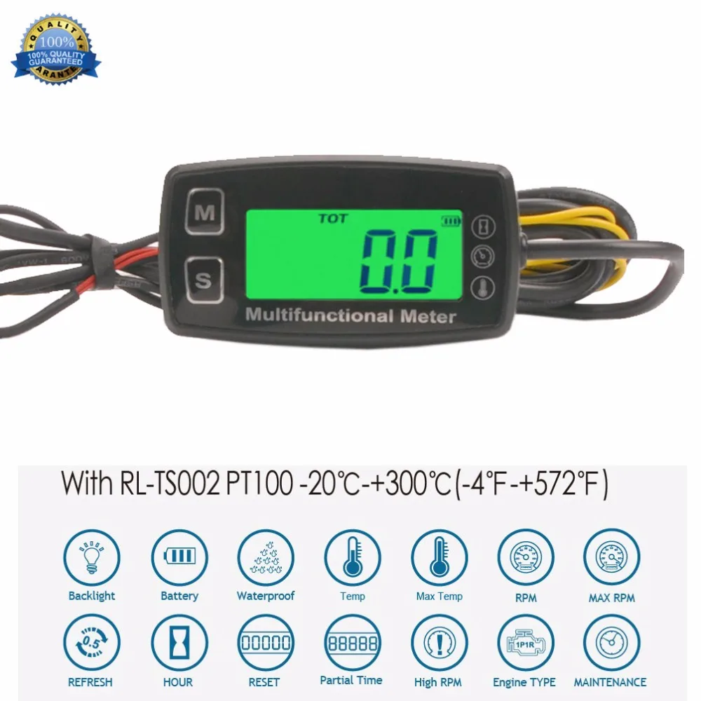 Digital LCD tachometer hour meter thermometer temperature for gas UTV