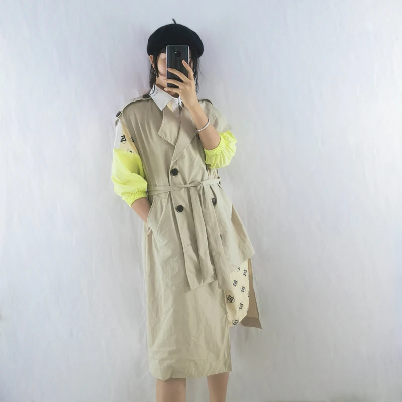

[EWQ] 2019 Spring Summer New Pattern Sailor Collar Sleeveless Solid Patchwork Double Breasted Vintage Loose Vest Women AG45104L