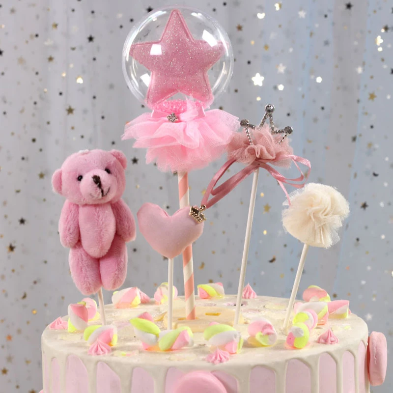 1個かわいい愛のハートクラウンピンクミニクマのケーキトッパーの誕生日カップケーキ装飾ベビーシャワーの子供の誕生日の結婚式 ケーキデコレーション用品 Aliexpress