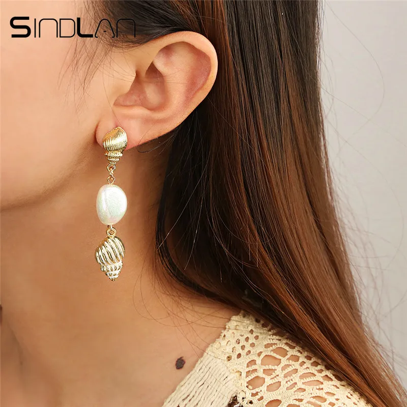 

Sindlan Elegant Conch Shell Earrings Summer Boho Dangle Earring Set for Women Beach Sea Shells Natural Ear Jewelry Lady Fashion