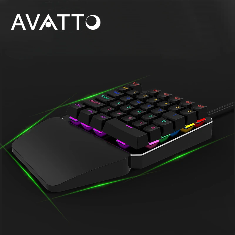Koop AVATTO K06 Bedrade Professionele Mechanische Gaming Mini toetsenbord met 7 Kleur Backlit, macro Programmering Enkele Hand 35 toetsen Toetsenbord