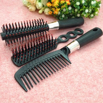 

Personal Hair Care Brush In 3 Pcs Set, Plastic Hair Brush And Comb in 3 Designs Black Color Hair Brush Set B-982 Hot Selling