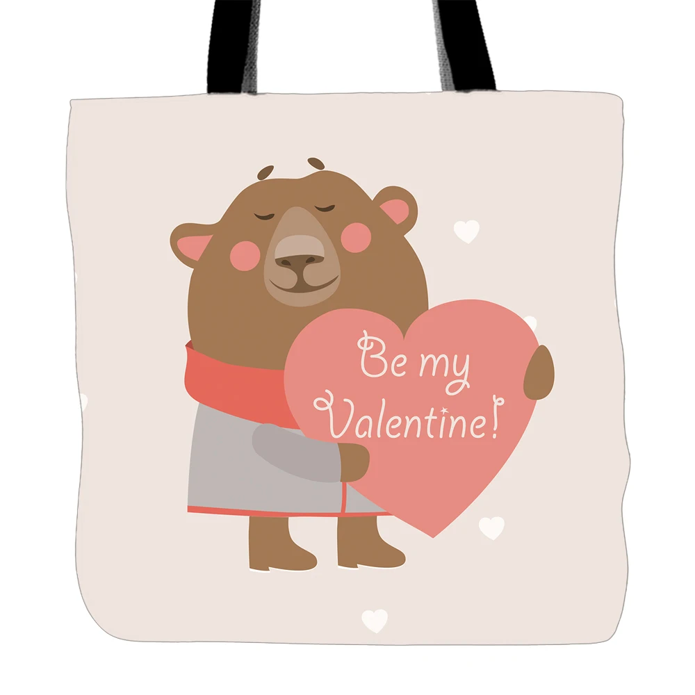 ORIGINAL  Be My Valentine Cute Animals Printed Tote Bags Double Sided Printing Handle Shopping Canvas Bag For
