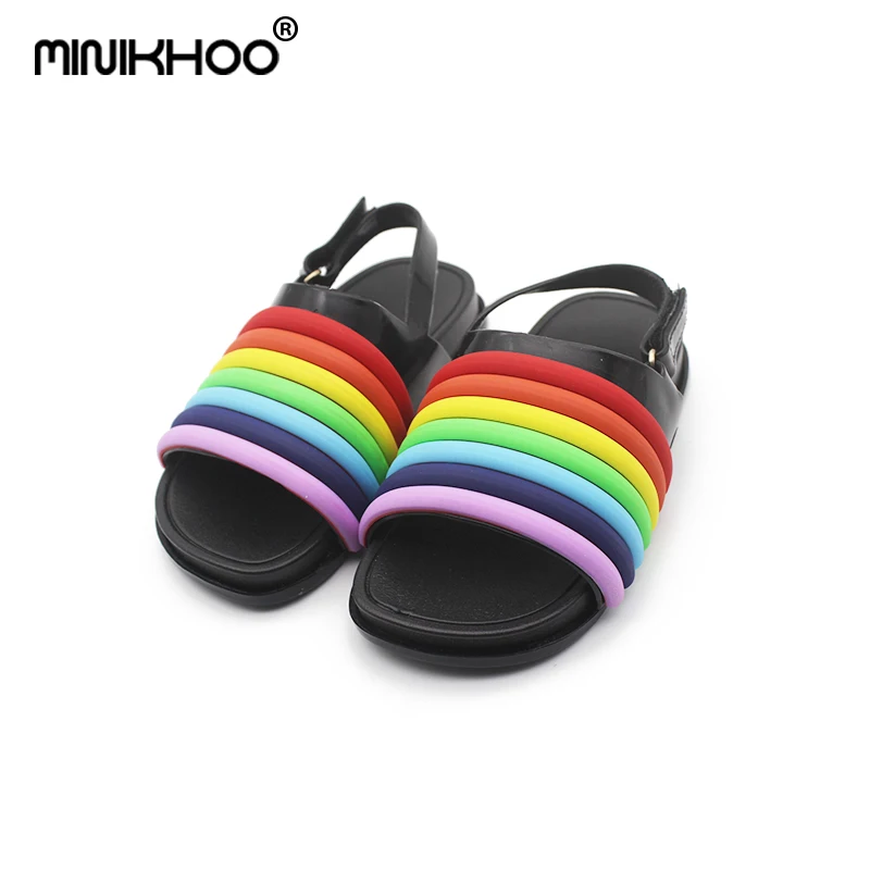 Mini Melissa 2018 Summer Rainbow Jelly Sandals Girl Shoes Breathable