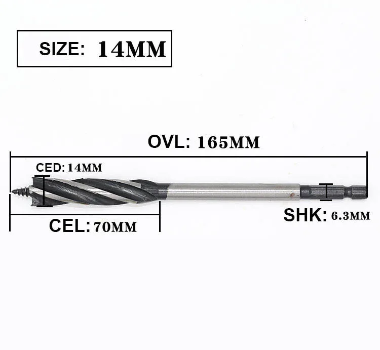 Удлиненное деревообрабатывающее сверло с глубоким отверстием, поворотное сверло с шестигранной ручкой, четыре отверстия с четырьмя лезвиями, открывалка для деревянного замка двери, 6,3 мм хвостовик