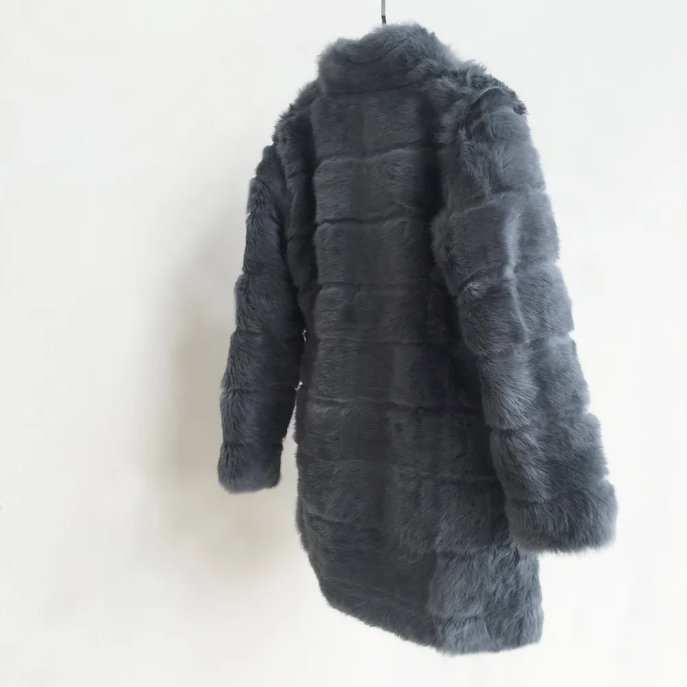 Теплая женская верхняя одежда с воротником "Мандарин", пальто из натурального кроличьего меха в полоску, длинное пальто из натурального меха ksr423