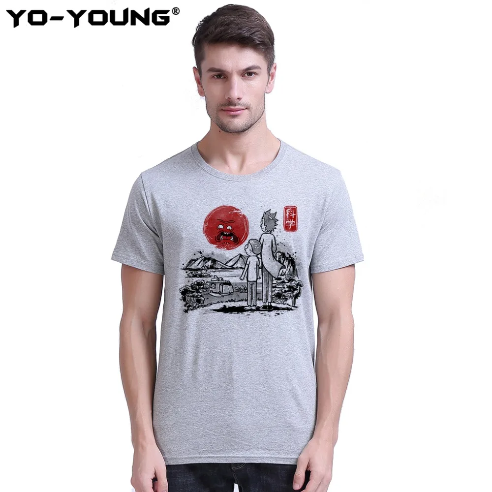 

Yo-Young Rick And Morty Printing T-Shirts Funny Screaming Red Sun Science Design 100% 180g Combed Cotton Tees Homme Customized