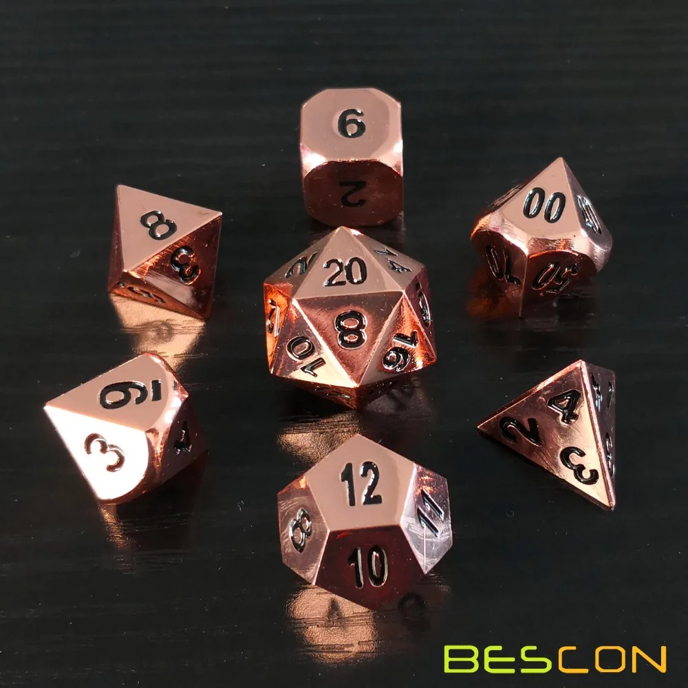 

Bescon Heavy Duty Rose Copper Solid Metal Dice Set, Shiny Rose Metallic Polyhedral D&D RPG Game Dice 7pcs Set