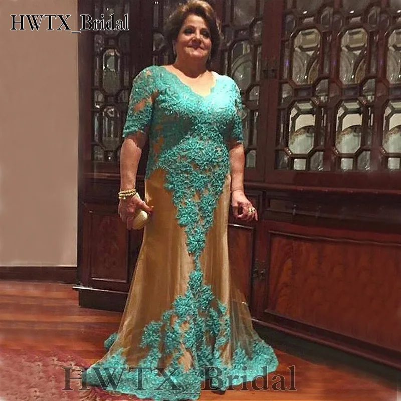 Turquoise Kant Plus Size Moeder Van De Bruid Jurken Voor Bruiloften Korte Mouw Champagne Tulle Lange 2020 Prom Avondjurk gown Turquoise Kant Plus Size Moeder Van De Bruid Jurken Voor Bruiloften Korte Mouw Champagne Tulle Lange 2020 Prom Avondjurk gown