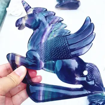 

1pcs AAAA Natural crystal animal fluorite crystal unicorn statue decoration