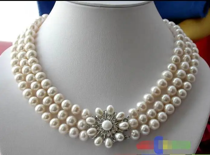

FREE SHIPPING HOT sell new Style >>>>3ROW 10MM WHITE ROUND FRESHWATER CULTURED PEARL NECKLACE