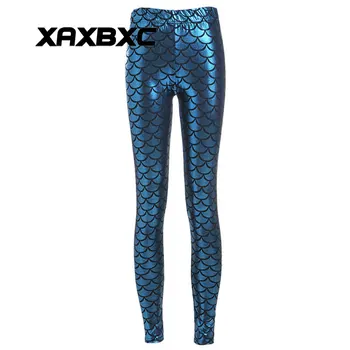 

XAXBXC 3005 Sexy Girl Pencil Pants Navy Blue Mermaid Scale Cospaly Prints Elastic Slim Fitness Workout Women Leggings Plus Size