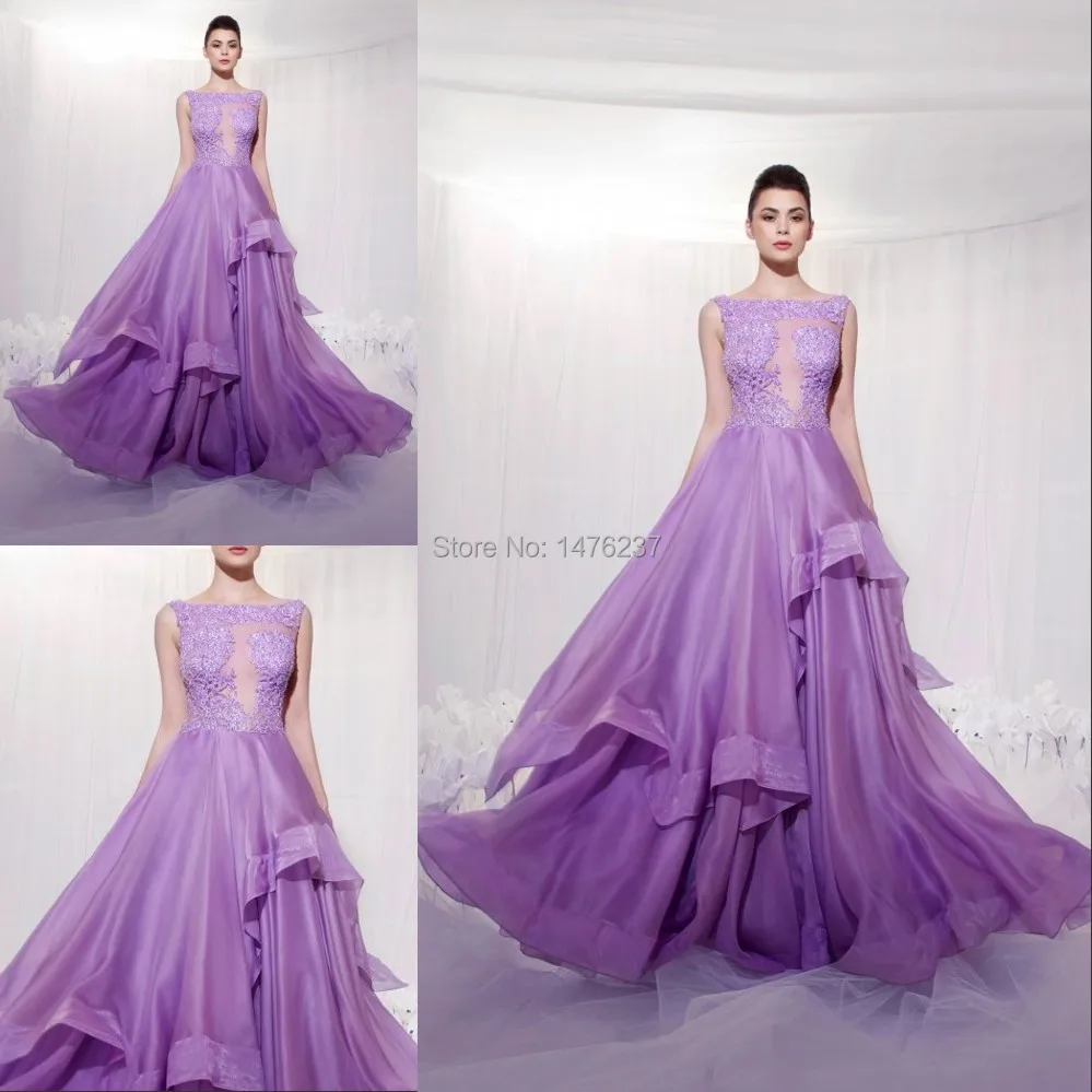 Good Quality Purple With Lace High Neck Off Shoulder Floor Length Long
