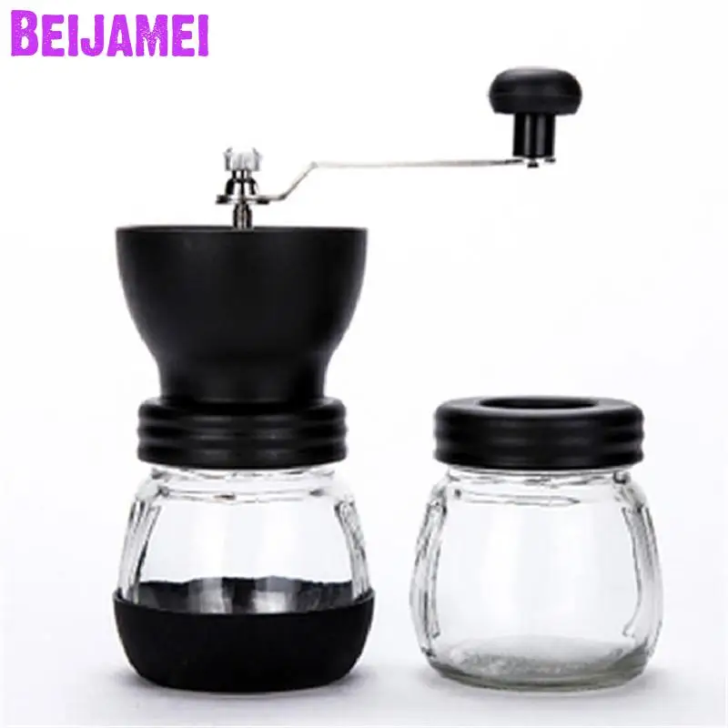 BEIJAMEI Hot Sale Manual Coffee Grinder with Storage Jar Home Small