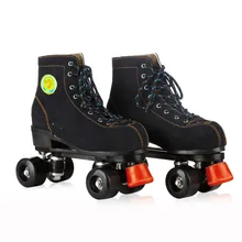 Qiangfei Ruedas de Patines de Cuero Genuino Con Iluminación Led Doble Línea Patines Adultos Zapatos de Patinaje sobre ruedas 4 Ruedas de Dos líneas