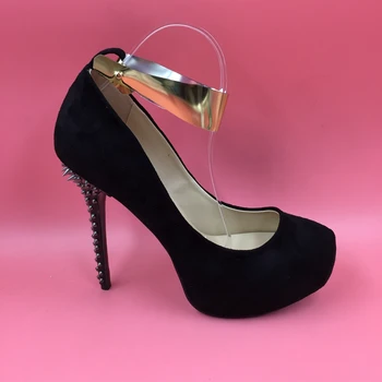

Real Image Black Women Pumps With Platforms High Heels Round Toe True Size 4-15 Ankle Strap Thick Platform Pump Shoes Ladies