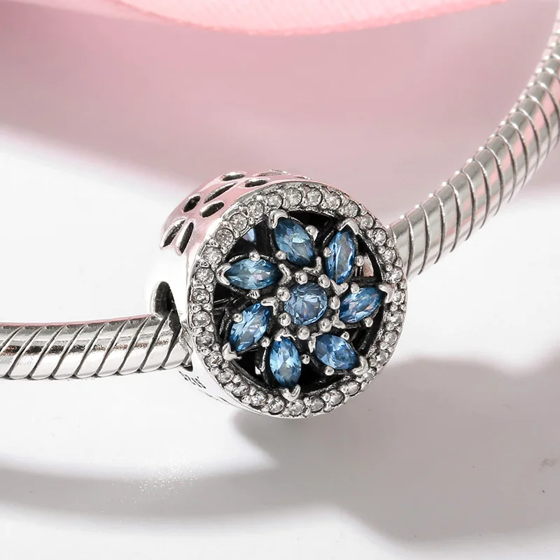 

925 Sterling Silver blue zircon flower beads womens accessories trendy 2018 Fit Original Pandora Charm Bracelet Jewelry making