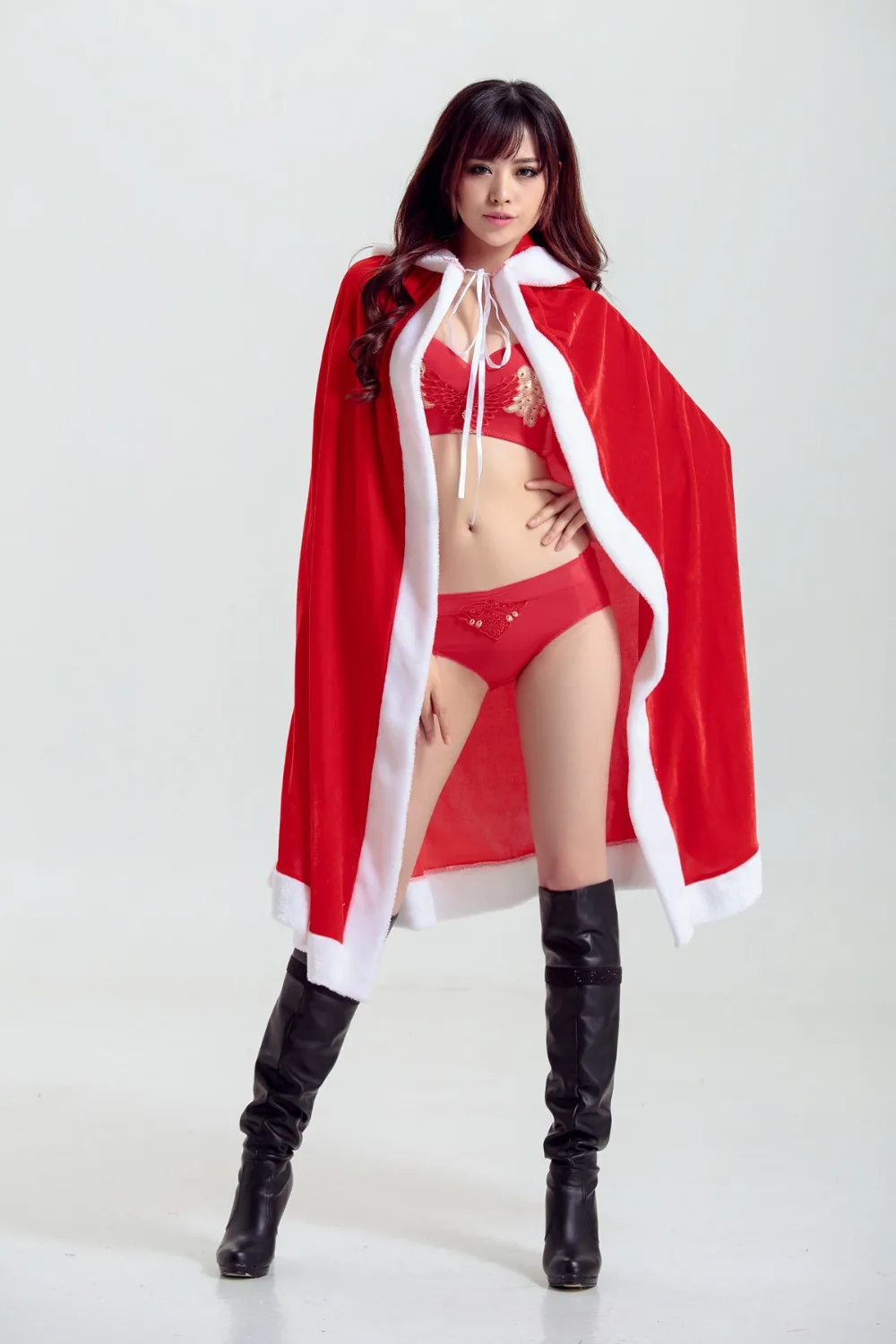 Новинка 2017 года Рождество накидка для женщин Красная Шапочка Косплэй пикантные Санта Клаус плащ с капюшоном костюм для Рождество партии
