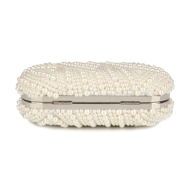Hand Made Luxury Pearl Clutch Bags For Women | Purse Diamond Chain white Evening Bags