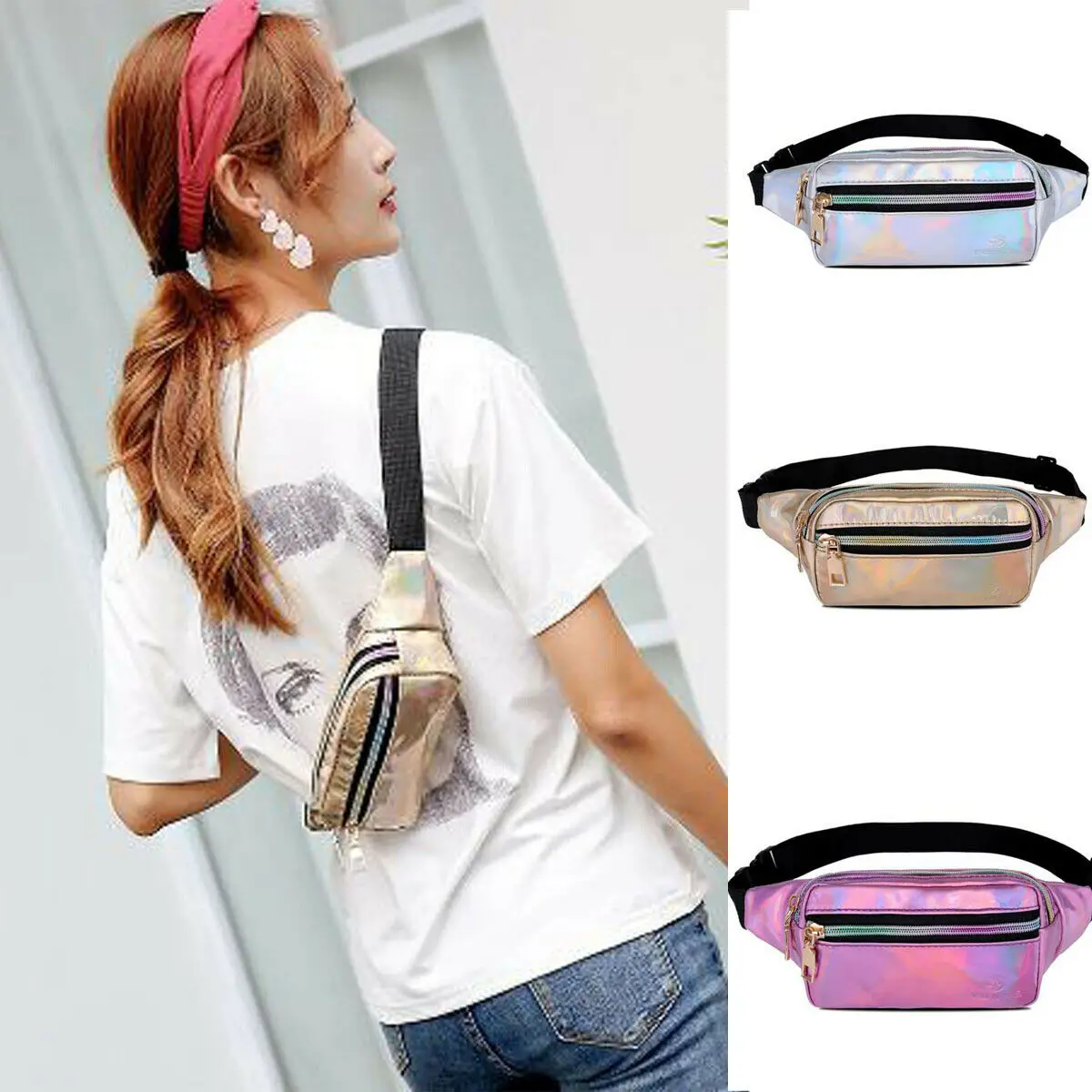

Fashion Women PU Leather Waist Fanny Pack Belt Zipper Waist Bag Chest Tote Purse