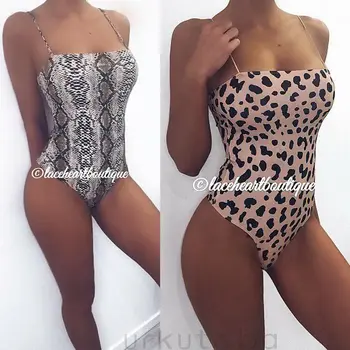 

Sexy Leopard Print Turtleneck Skinny One Piece Bodysuits Women 2019 Summer Sling Sleeveless Bodycon Snake Sheer Jumpsuit Lady