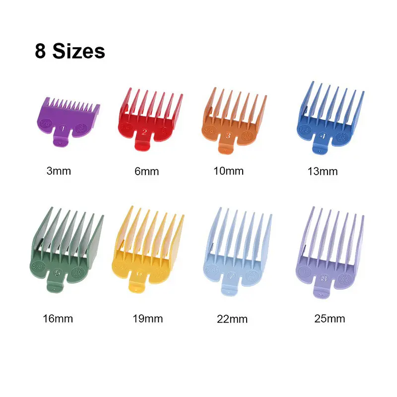 8Pcs Trimmer Limit Comb Set Barber Dedicated Color Electric Scissors oil slick carving Professional New Hair Salon Cutting Tools | Красота и