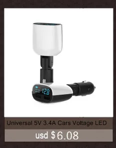 3 в 1 многофункциональное автомобильное USB зарядное устройство термометр напряжение Цифровой измеритель монитор 2.1A порт для мобильного телефона синий красный светильник