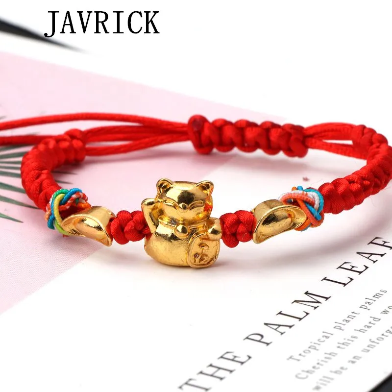 

Lucky Kabbalah Red String Braided Golden Fortune Cat Bracelets Fashion Jewelry