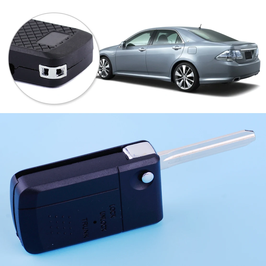 

CITALL Refit Flip Key Shell Case Fit for TOYOTA 2 Side Buttons Remote TOY43 Black and Silver with the same shape and key blade