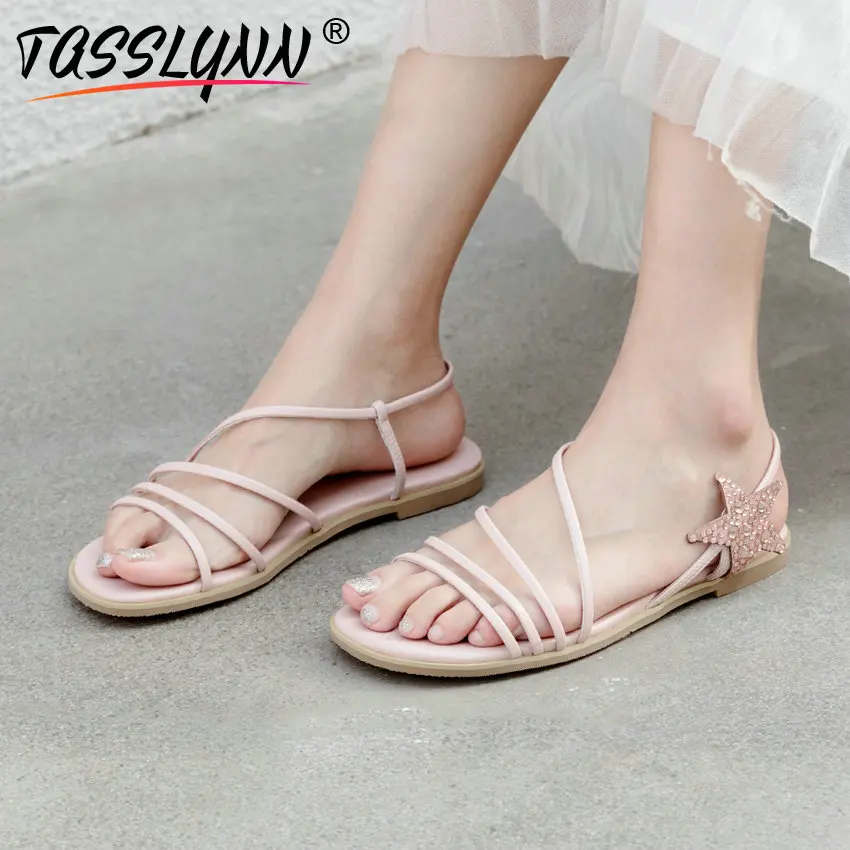 

TASSLYNN 2019 Star Women Shoes Flats Summer Casual Shoes Round Toe Concise Women Slip on Microfiber PU Wedding Shoes Size 34-40