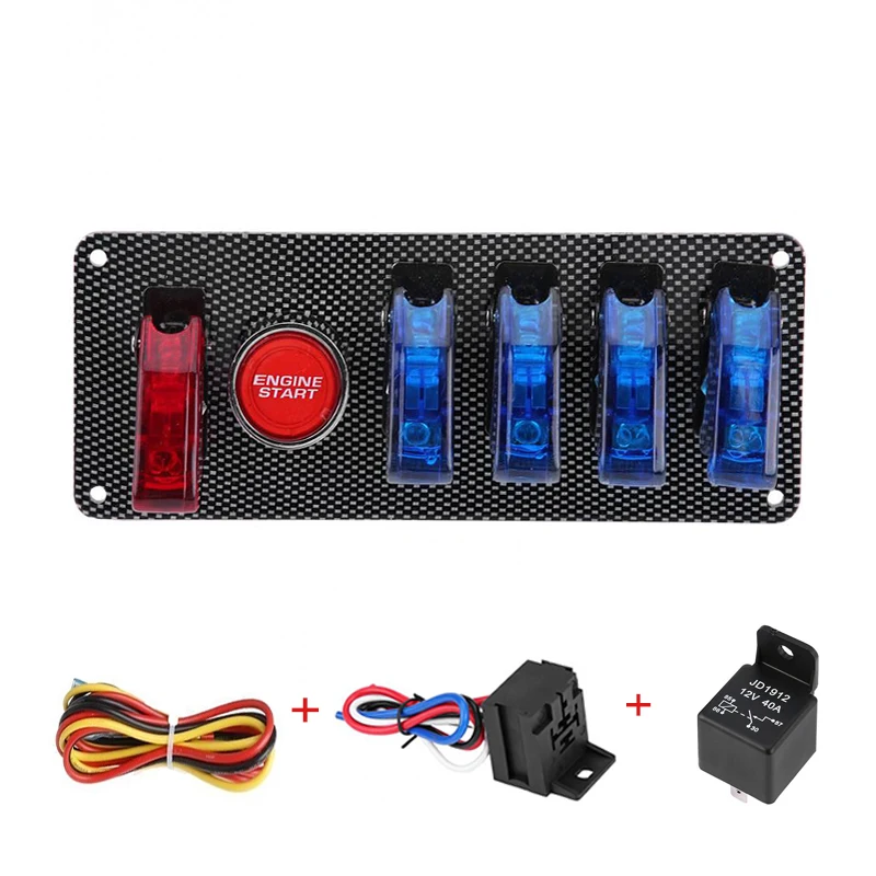 

6 In 1 Racing Car Auto LED Toggle Ignition Switch Panel Engine Start Push Button Racing Car Led Toggle Switch 12V for An