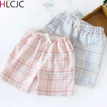 Женские хлопковые марлевые тонкие клетчатые Пижамные штаны, одежда для сна для женщин, s штаны для сна, летние Пижамные брюки, домашние повседневные свободные штаны